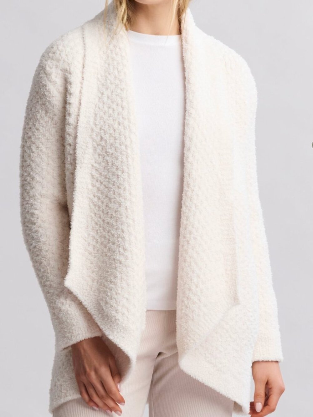 Barefoot Dreams CozyChic Honeycomb Shawl Cardigan - XL - Cream - NWT